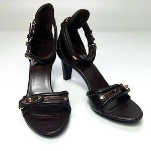 BALENCIAGA Leather Brown Buckle Strap Heels